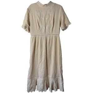 Salt Larchmont Beige Eyelet Embroidered‎ Lined Dress Womens Large NWT Chic CC